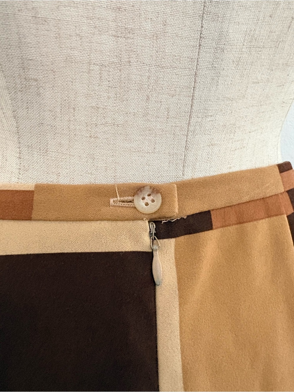 VTG 90s Y2k Brown Patchwork Geometric Midi Straight Skirt Brown Tan 16 - Picture 13 of 14